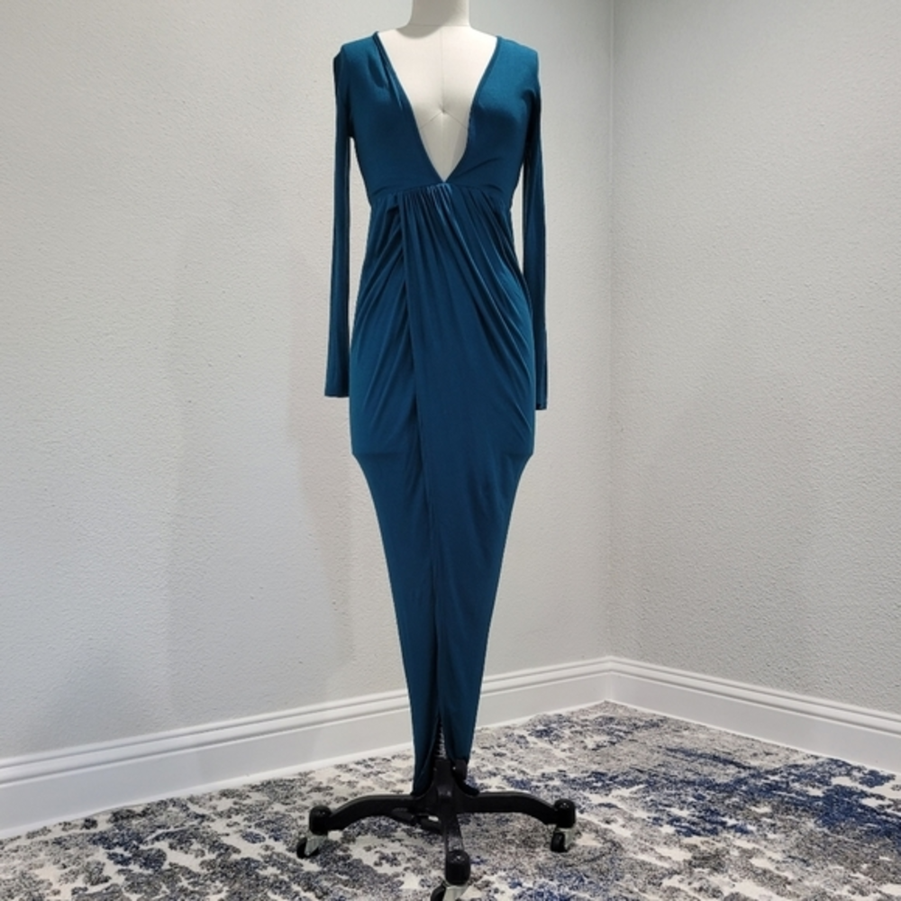 Teal Plunge Next Draped Maxi‎ Dress